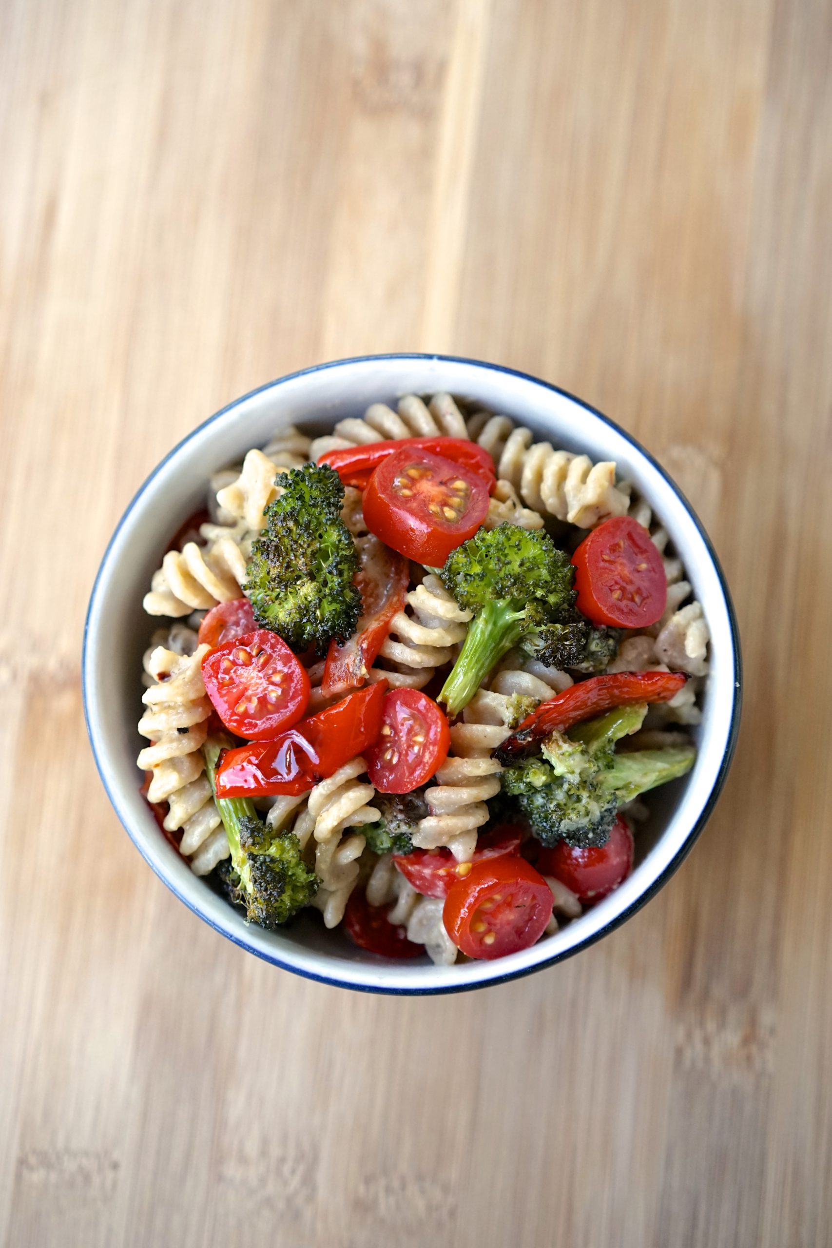 Pasta With Roasted Vegetables Creamy Hummus Sauce Living Healthy In Seattle