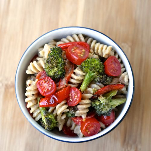 Pasta with Roasted Vegetables & Creamy Hummus Sauce | Living Healthy in Seattle