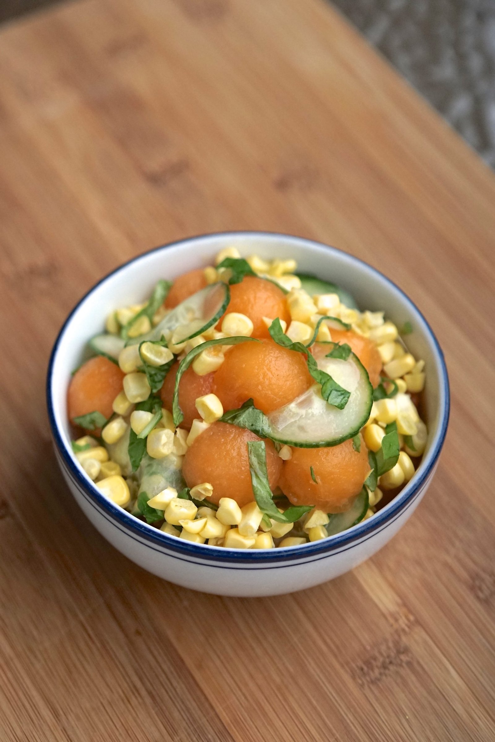 Cantaloupe & Corn Salad with Cucumber & Basil | Living Healthy in Seattle