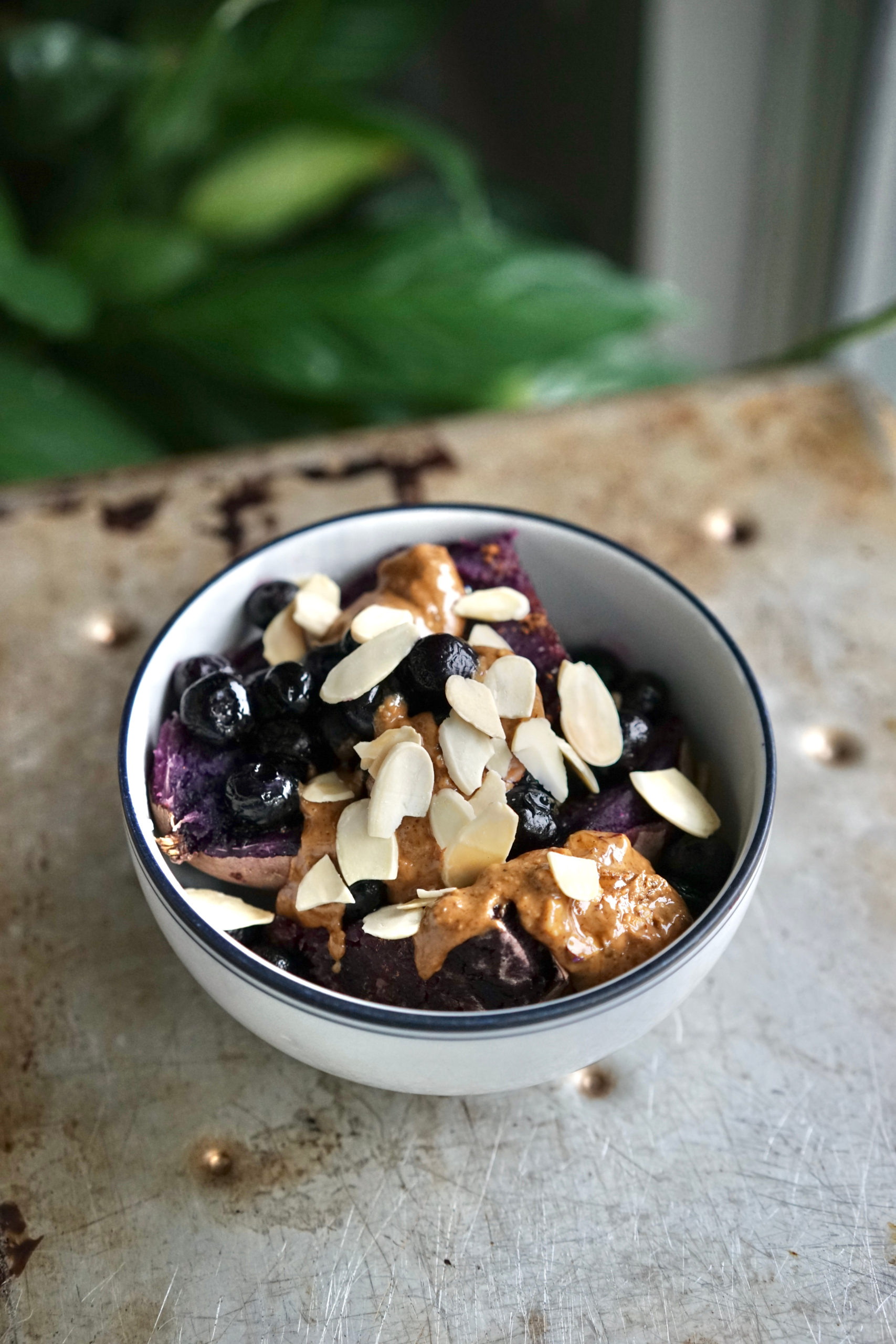Blueberry Almond Purple Sweet Potato Breakfast Bowl | Living Healthy in Seattle