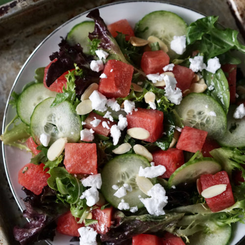 Lemony Greens with Watermelon, Cucumber & Toasted Almonds | Living Healthy in Seattle