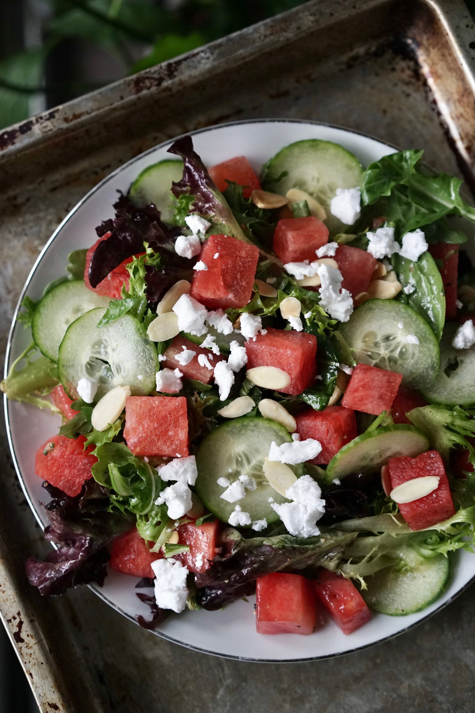 Lemony Greens with Watermelon, Cucumber & Toasted Almonds | Living Healthy in Seattle