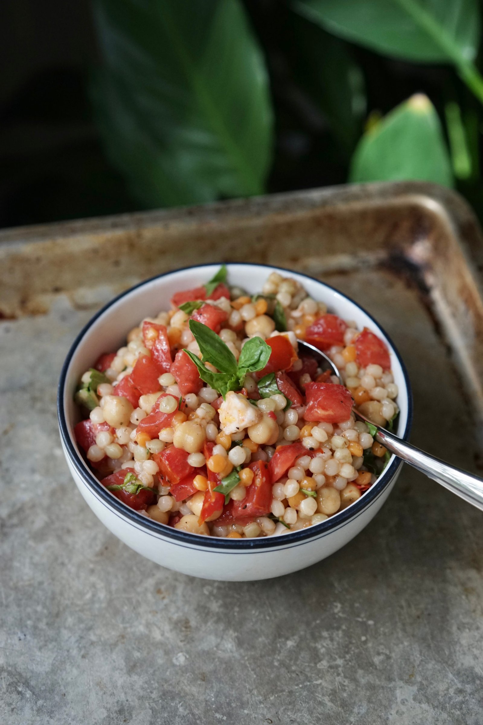 Lemony Israeli Couscous with Chickpeas, Tomato & Basil | Living Healthy in Seattle