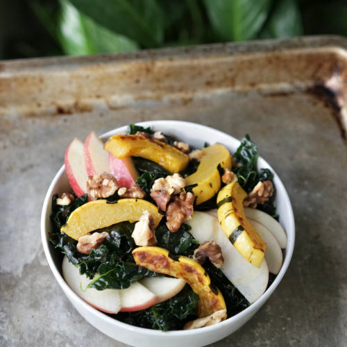 Autumn Kale Salad with Delicata Squash, Apples & Maple Vinaigrette | Living Healthy in Seattle