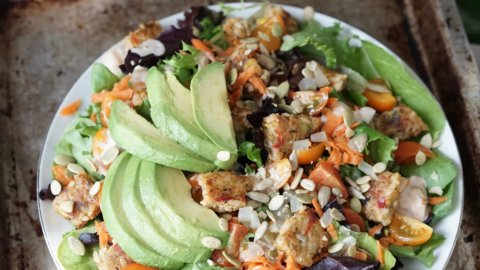Vegan Veggie Burger Salad with Thousand Island Dressing