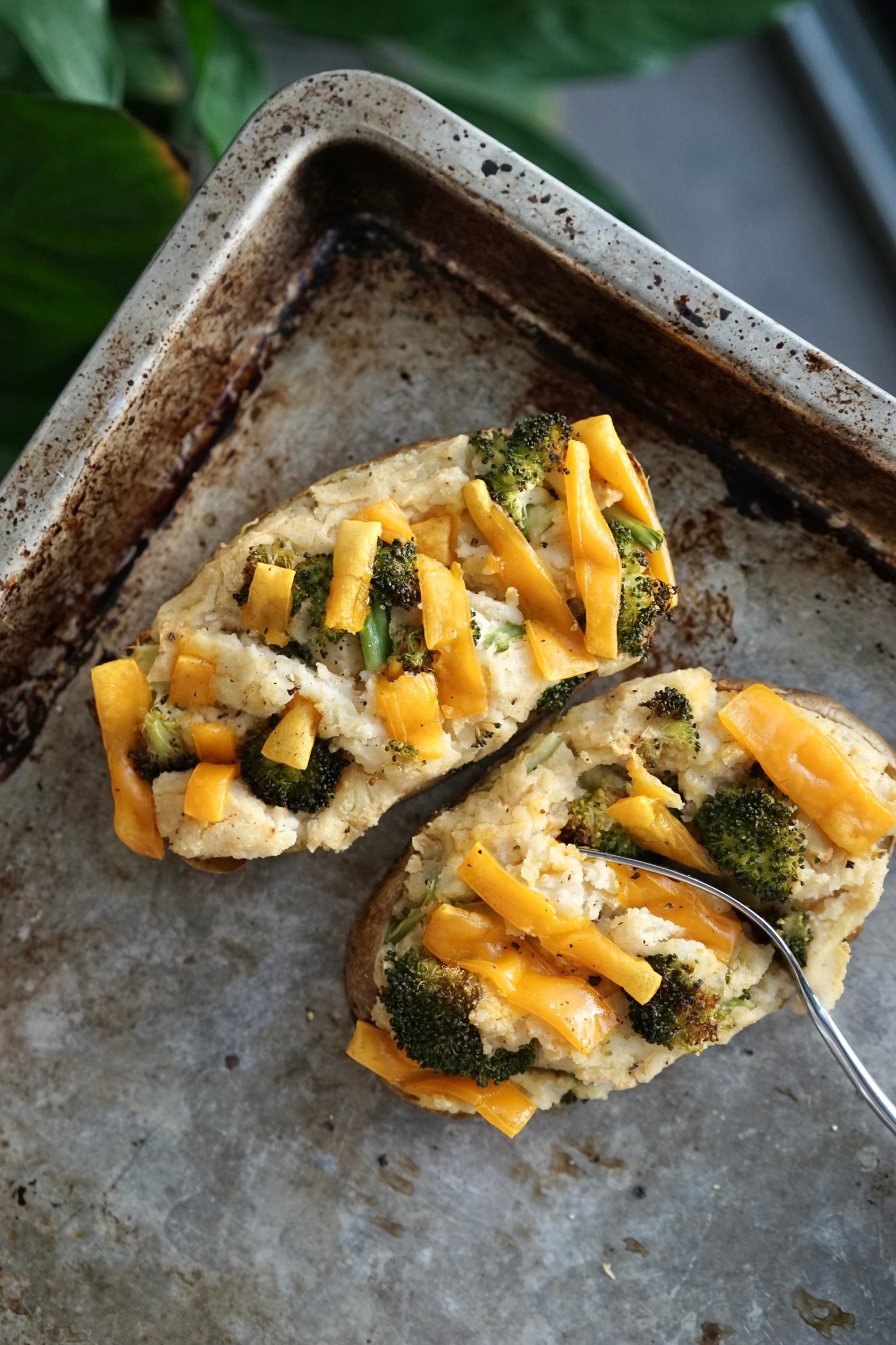 Vegan Broccoli Cheddar Twice Baked Potato with Tempeh Bacon | Living Healthy in Seattle
