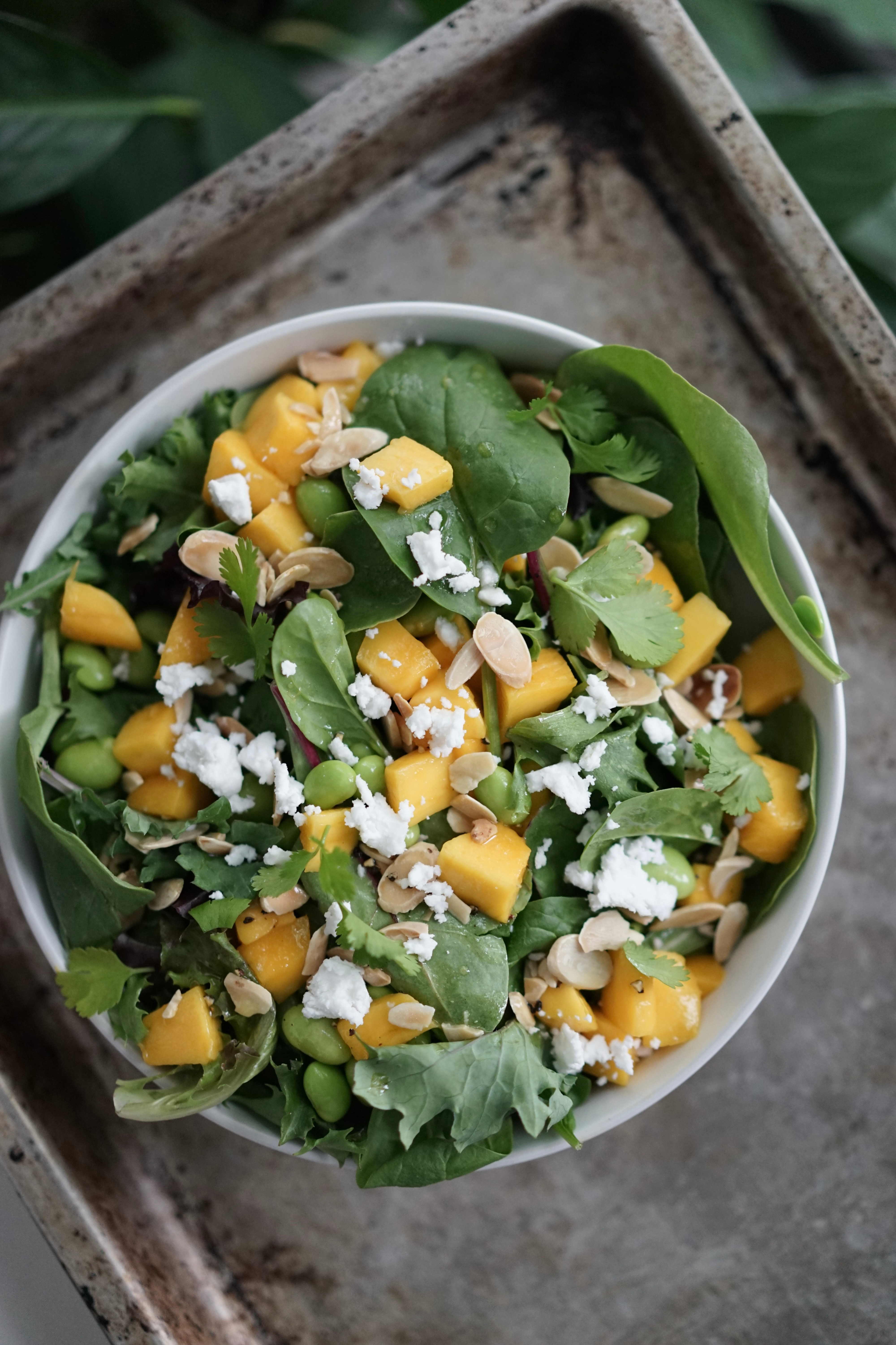 Vegan Mango Edamame Salad with Toasted Almonds & Feta | Living Healthy in Seattle
