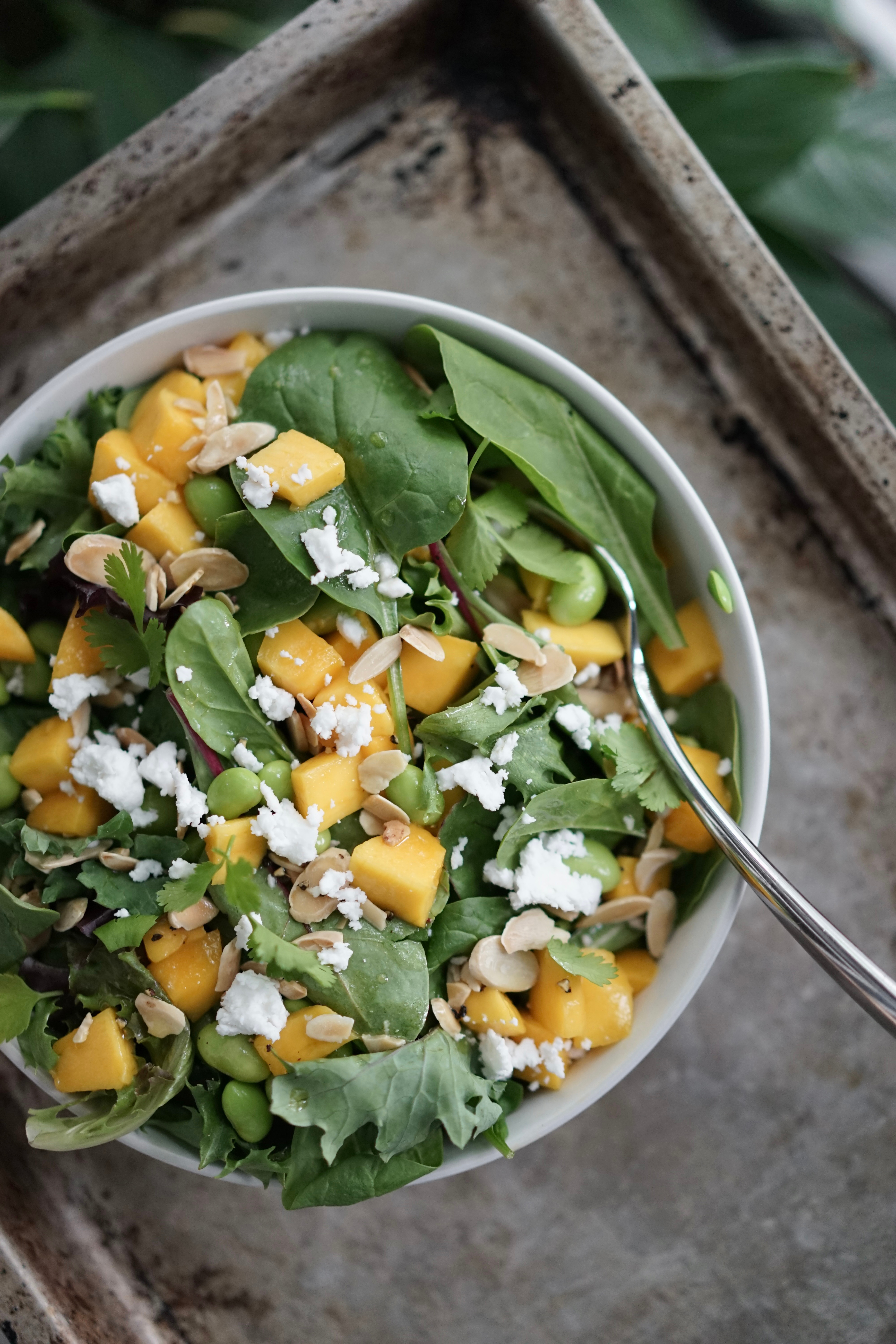 Vegan Mango Edamame Salad with Toasted Almonds & Feta | Living Healthy in Seattle
