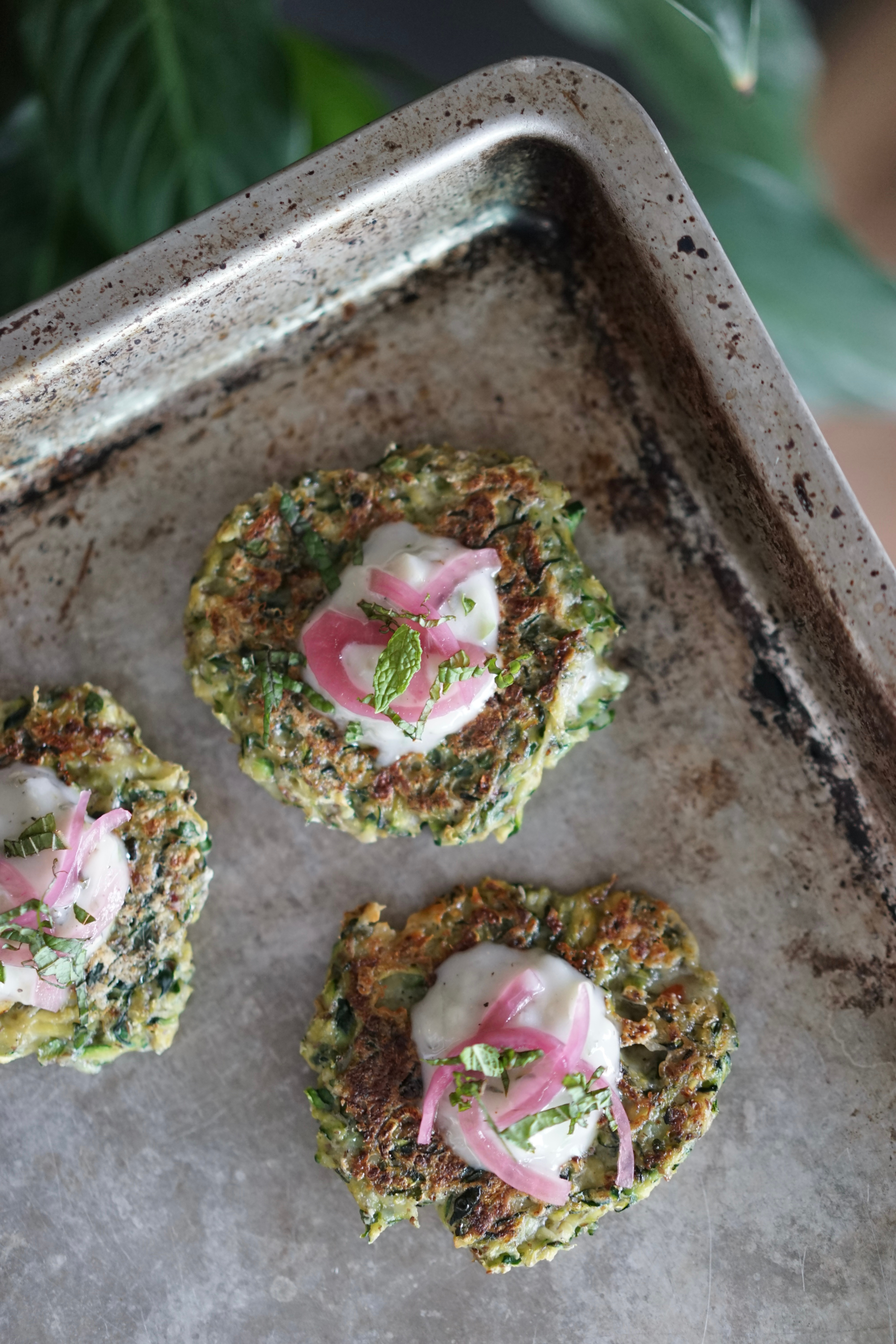 Vegan Zucchini Fritters with Tzatziki & Pickled Onion | Living Healthy in Seattle