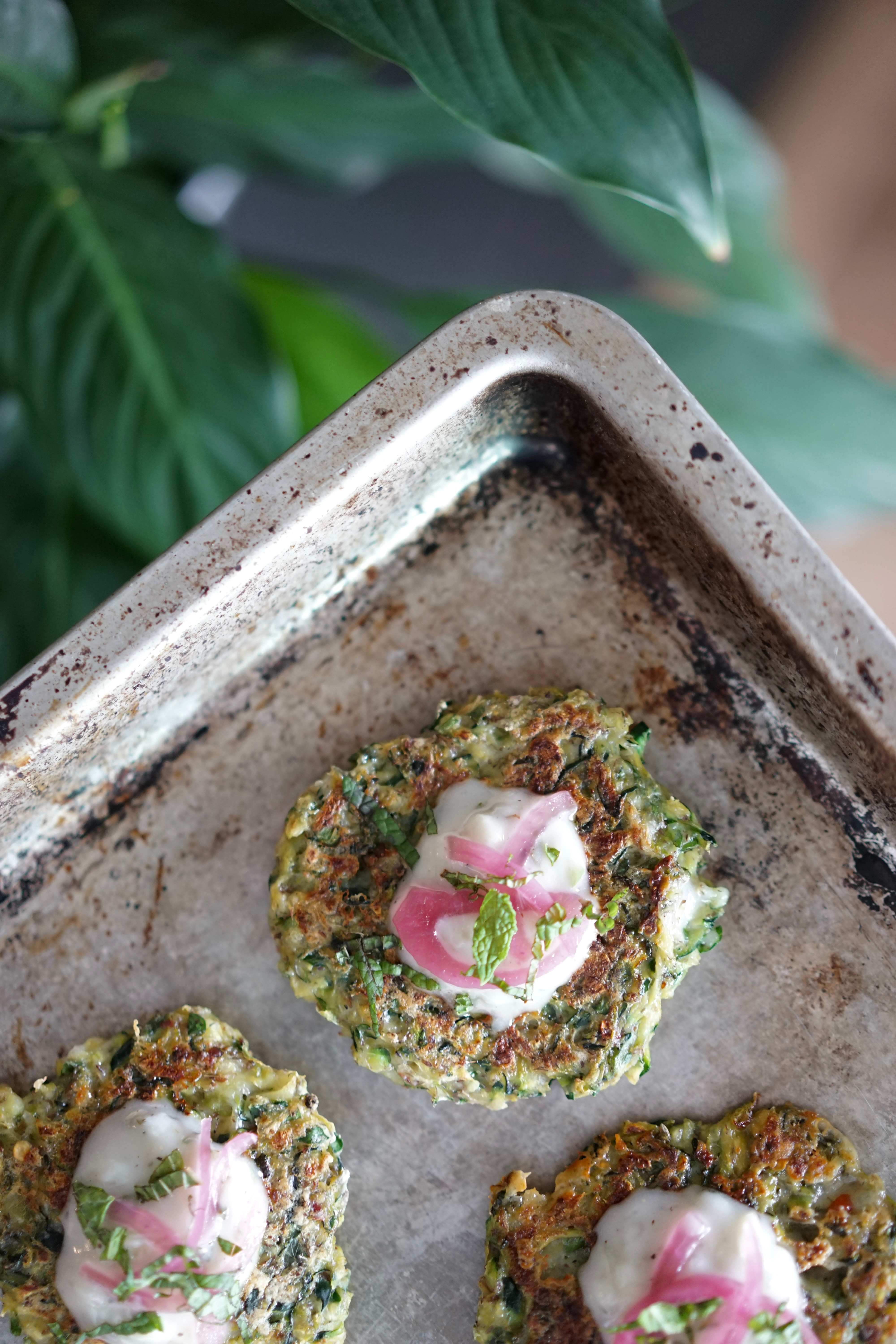 Vegan Zucchini Fritters with Tzatziki & Pickled Onion | Living Healthy in Seattle