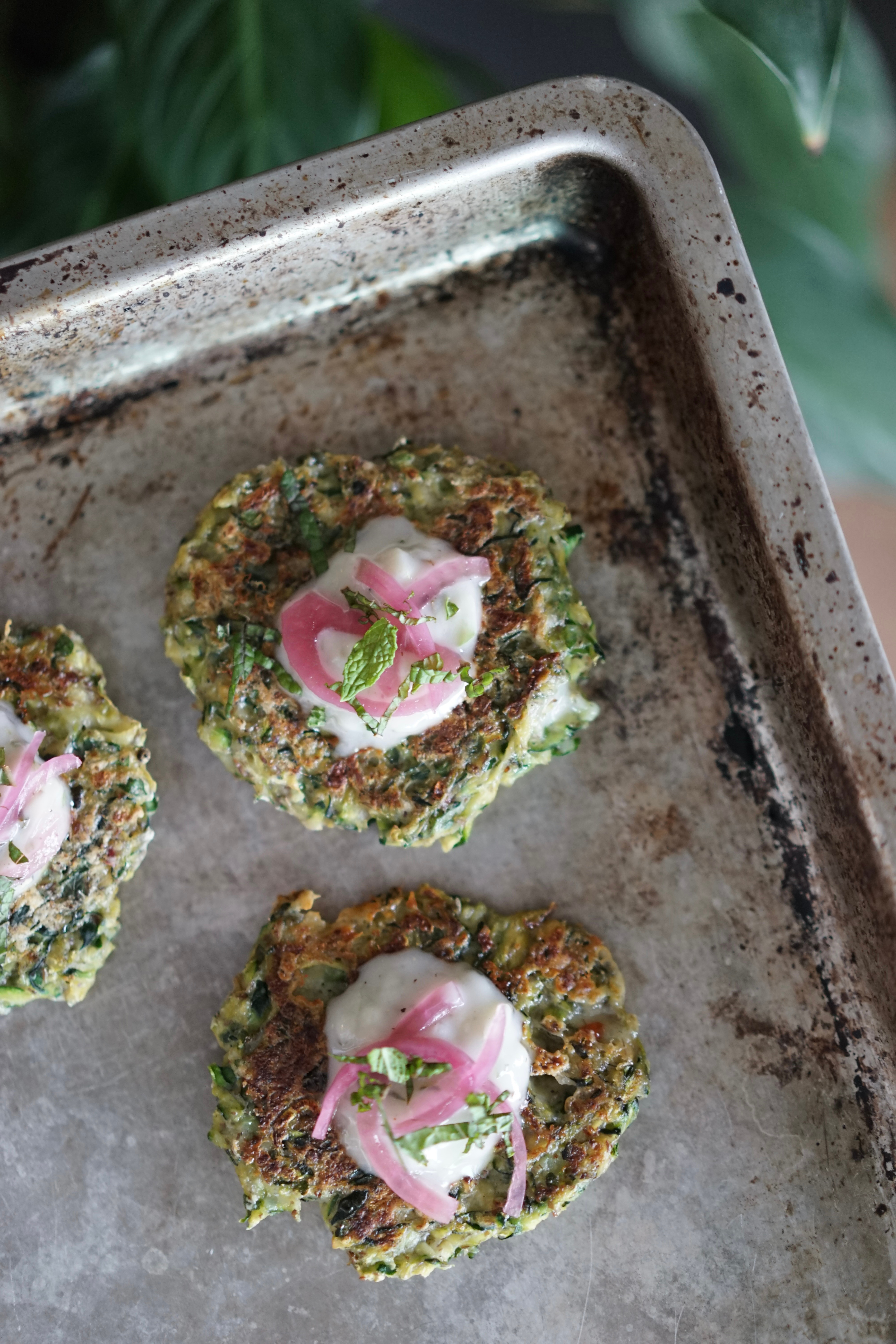 Vegan Zucchini Fritters with Tzatziki & Pickled Onion | Living Healthy in Seattle