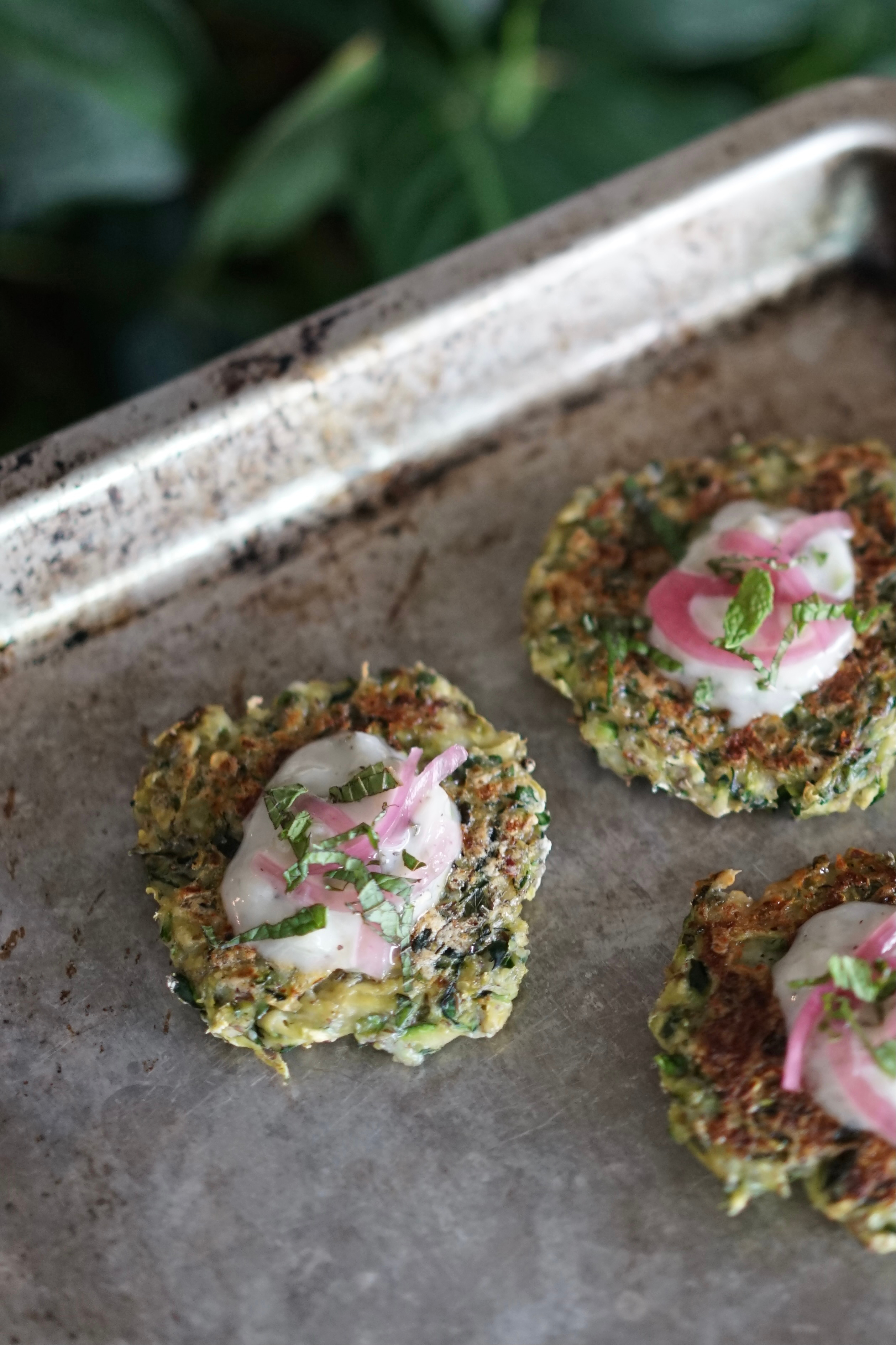 Vegan Zucchini Fritters with Tzatziki & Pickled Onion | Living Healthy in Seattle