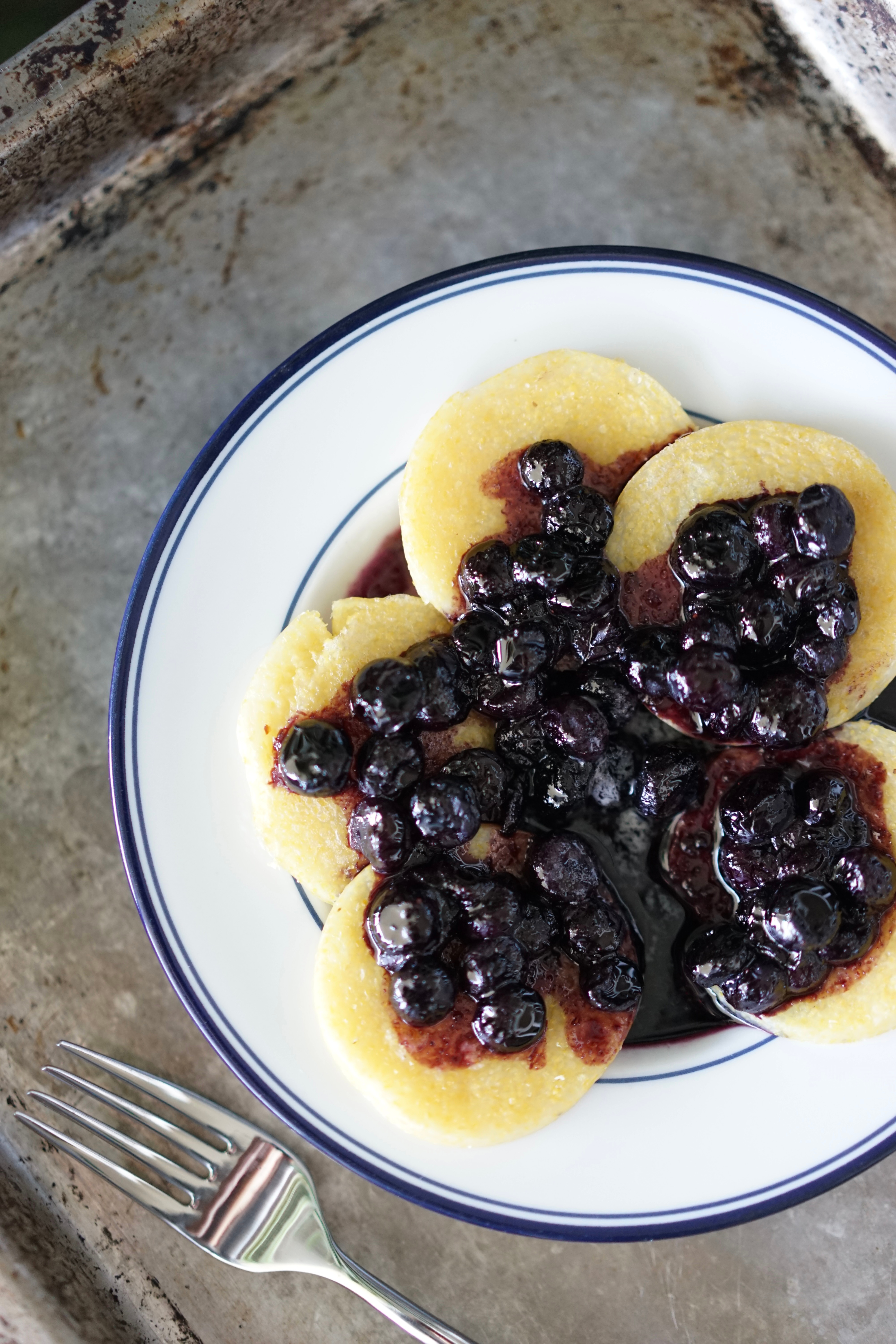 Crispy Polenta with Maple Blueberry Syrup