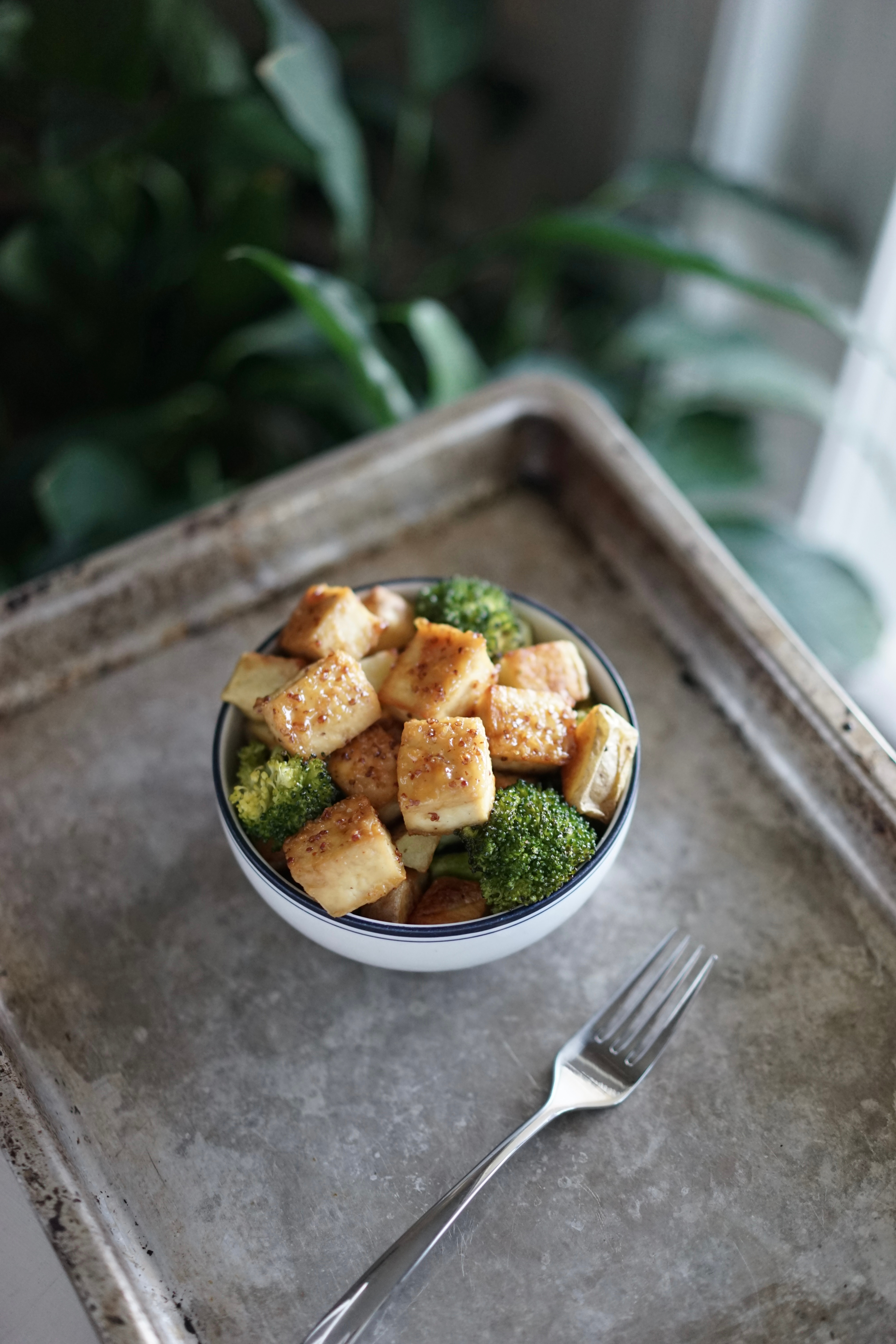 Vegan Honey Mustard Tofu with Roasted Broccoli & Potatoes | Living Healthy in Seattle